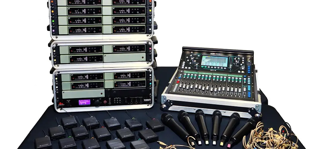 Sennheiser EW-D wireless microphone systems and Allen & Heath SQ5 mixing desk